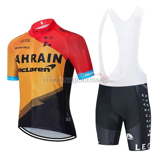 Abbigliamento Ciclismo Bahrain McLaren Manica Corta 2020 Rosso Arancione Nero